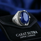 RARE PRINCE by CARAT SUTRA | Unique Turkish Style Ring with Blue S Sapphire | 925 Sterling Silver Oxidized Ring | Men's Jewelry | With Certificate of Authenticity and 925 Hallmark