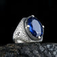 RARE PRINCE by CARAT SUTRA | Unique Turkish Style Ring with Blue S Sapphire | 925 Sterling Silver Oxidized Ring | Men's Jewelry | With Certificate of Authenticity and 925 Hallmark