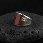 RARE PRINCE by CARAT SUTRA | Unique Turkish Style Curved Ring with Red Agate | 925 Sterling Silver Oxidized Ring | Men's Jewelry | With Certificate of Authenticity and 925 Hallmark