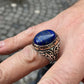 RARE PRINCE by CARAT SUTRA | Unique Turkish Style Ring with Natural Blue Lapis Lazuli | 925 Sterling Silver Oxidized Ring | Men's Jewelry | With Certificate of Authenticity and 925 Hallmark