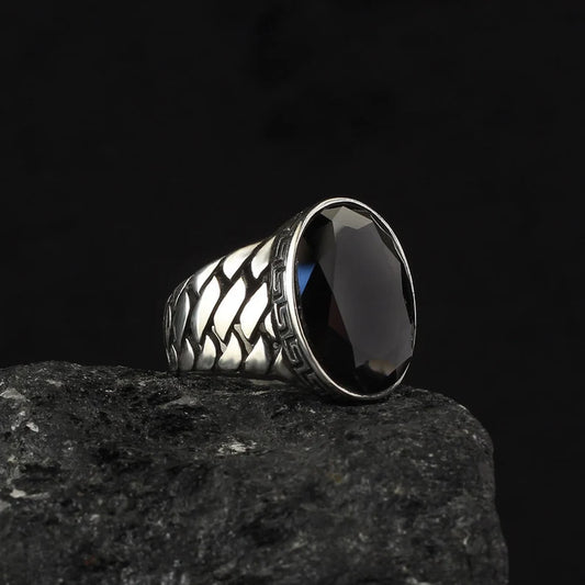 RARE PRINCE by CARAT SUTRA | Unique Turkish Style Ring with Natural Black Onyx | Black Rhodium & Gold Plated 925 Sterling Silver Ring | Men's Jewelry | With Certificate of Authenticity and 925 Hallmark