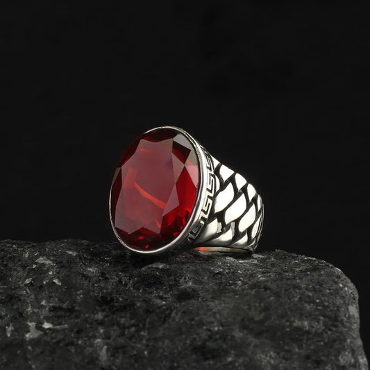 RARE PRINCE by CARAT SUTRA | Unique Turkish Style Ring with Natural Gomed | 925 Sterling Silver Oxidized Ring | Men's Jewelry | With Certificate of Authenticity and 925 Hallmark