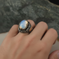 RARE PRINCE by CARAT SUTRA | Unique Designed Turkish Style Ring with Natural Rainbow Moonstone | 925 Sterling Silver Oxidized Ring | Men's Jewelry | With Certificate of Authenticity and 925 Hallmark