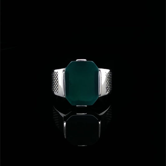 RARE PRINCE by CARAT SUTRA | Unique Designed Turkish Style Ring with Natural Green Onyx | 925 Sterling Silver Oxidized Ring | Men's Jewelry | With Certificate of Authenticity and 925 Hallmark