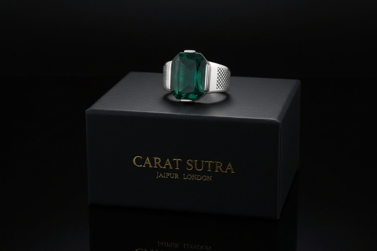 Turkish Style Ring with Octagon Cut Natural Emerald | 925 Sterling Silver Oxidized Ring |With Certificate of Authenticity and 925 Hallmark - caratsutra