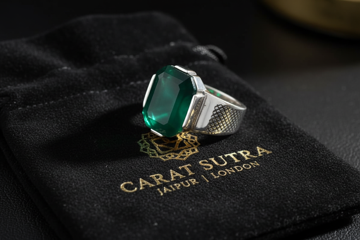 Turkish Style Ring with Octagon Cut Natural Emerald | 925 Sterling Silver Oxidized Ring |With Certificate of Authenticity and 925 Hallmark - caratsutra
