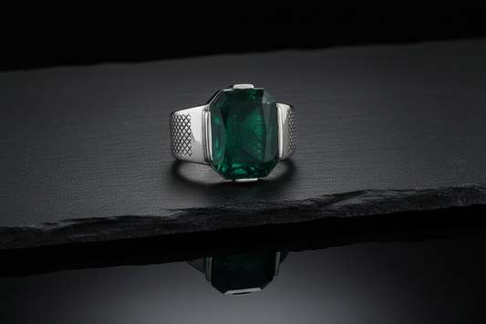 Turkish Style Ring with Octagon Cut Natural Emerald | 925 Sterling Silver Oxidized Ring |With Certificate of Authenticity and 925 Hallmark - caratsutra