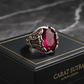 RARE PRINCE by CARAT SUTRA | Unique Designed Turkish Style Heavy Ring with Natural Red Ruby | 22kt Gold Micron Plated 925 Sterling Silver Oxidized Ring | Men's Jewelry | With Certificate of Authenticity and 925 Hallmark - caratsutra