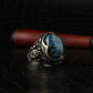 RARE PRINCE by CARAT SUTRA | Unique Designed Turkish Style Ring with Natural Irani Turquoise (Firoza) | 925 Sterling Silver Oxidized Ring | Men's Jewelry | With Certificate of Authenticity and 925 Hallmark