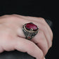RARE PRINCE by CARAT SUTRA | Unique Designed Turkish Style Heavy Ring with Natural Red Ruby | 22kt Gold Micron Plated 925 Sterling Silver Oxidized Ring | Men's Jewelry | With Certificate of Authenticity and 925 Hallmark