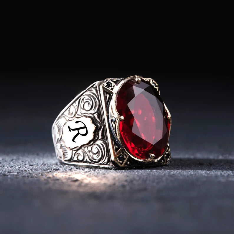 RARE PRINCE by CARAT SUTRA | Unique Designed Ring with Custom Name Initiall, Studded Natural  with Hessonite Stone (Gomed) With Certificate of Authenticity and 925 Hallmark