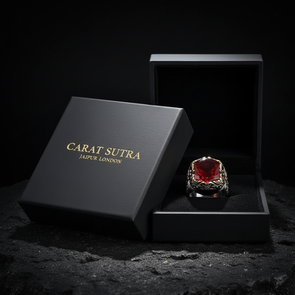 RARE PRINCE by CARAT SUTRA | Unique Turkish Style Ring with Natural Red Agate | 925 Sterling Silver Oxidized Ring | Men's Jewelry | With Certificate of Authenticity and 925 Hallmark - caratsutra