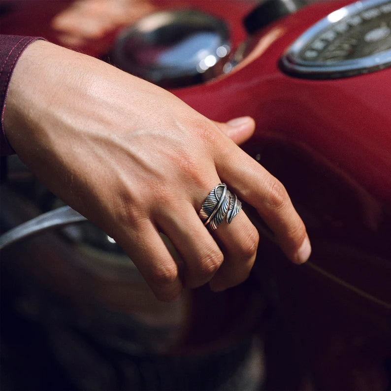 RARE PRINCE by CARAT SUTRA | Exclusive Feather Style Signet Ring for Men, Oxidized Sterling Silver 925 Ring | Jewellery for Men| With Certificate of Authenticity and 925 Hallmark