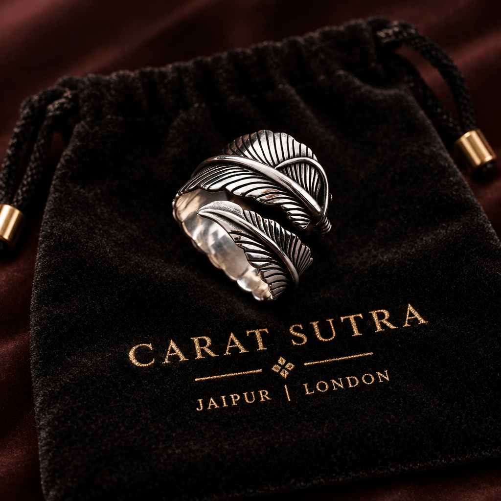 RARE PRINCE by CARAT SUTRA | Exclusive Feather Style Signet Ring for Men, Oxidized Sterling Silver 925 Ring | Jewellery for Men - caratsutra