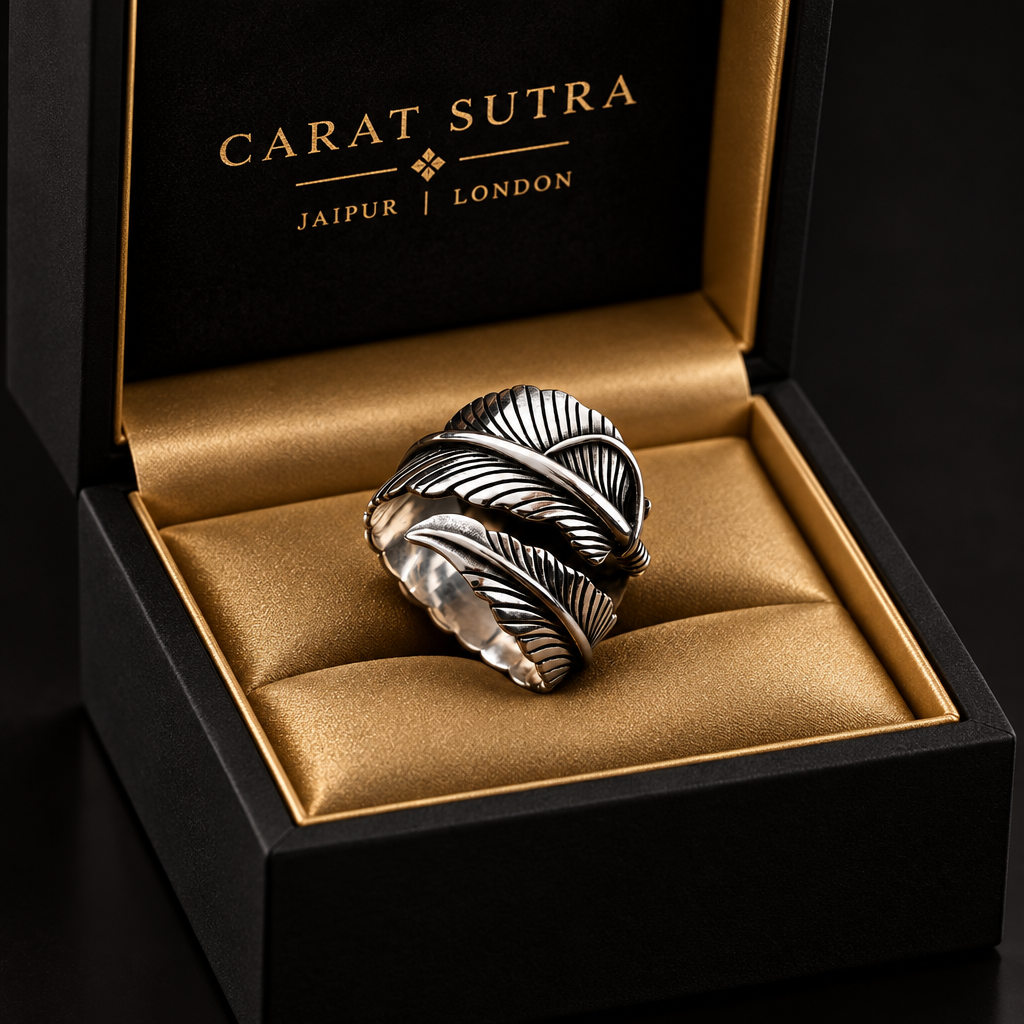 RARE PRINCE by CARAT SUTRA | Exclusive Feather Style Signet Ring for Men, Oxidized Sterling Silver 925 Ring | Jewellery for Men - caratsutra