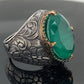 Unique Designed Turkish Style Ring with Natural Zambian Emerald | 925 Sterling Silver Oxidized Ring | With Certificate of Authenticity and 925 Hallmark