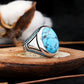RARE PRINCE by CARAT SUTRA | Unique Designed Turkish Style Ring with Natural Turquoise (Firoza)| 925 Sterling Silver Oxidized Ring | Men's Jewelry | With Certificate of Authenticity and 925 Hallmark