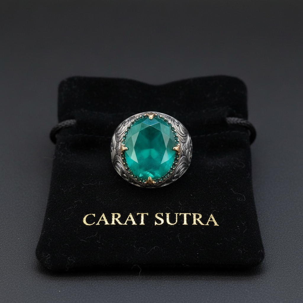 Unique Designed Turkish Style Ring with Natural Zambian Emerald | 925 Sterling Silver Oxidized Ring | With Certificate of Authenticity and 925 Hallmark