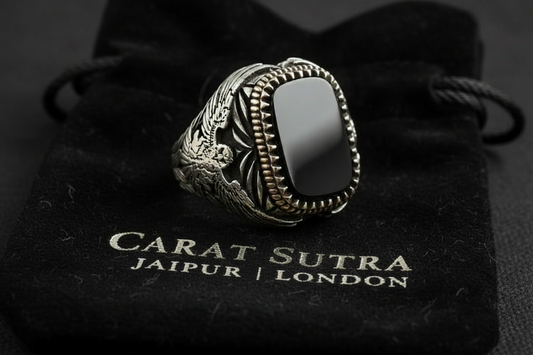 RARE PRINCE by CARAT SUTRA | Unique  Eagle Designed Turkish Style Ring with Natural Black Onyx | Black Rhodium & Gold Plated 925 Sterling Silver Ring | Men's Jewelry | With Certificate of Authenticity and 925 Hallmark