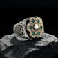 RARE PRINCE by CARAT SUTRA | Unique Designed Turkish Style Ring with 6 Stone Emerald Ring | 925 Sterling Silver Oxidized Ring | Men's Jewelry | With Certificate of Authenticity and 925 Hallmark