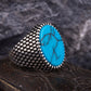 RARE PRINCE by CARAT SUTRA | Unique Designed Turkish Style Ring with Natural Irani Turquoise (Firoza) | 925 Sterling Silver Oxidized Ring | Men's Jewelry | With Certificate of Authenticity and 925 Hallmark