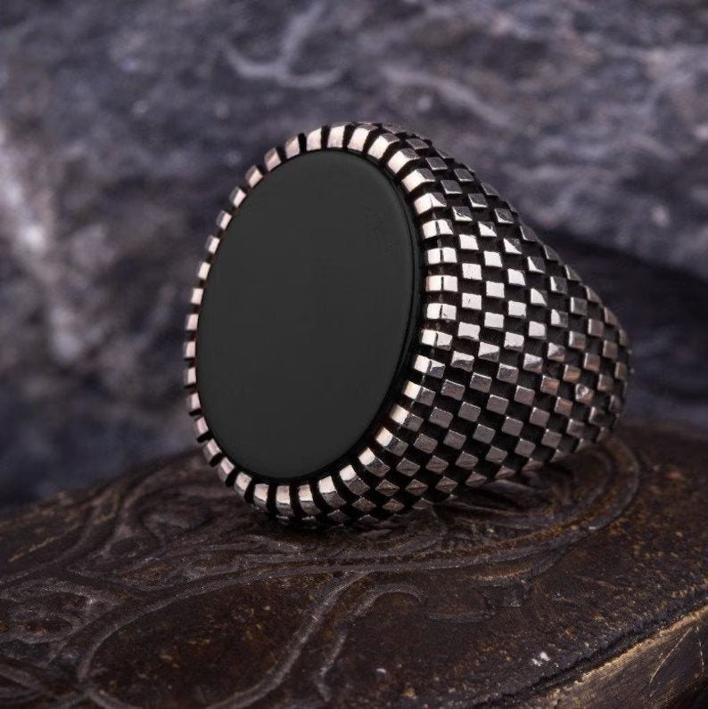 RARE PRINCE by CARAT SUTRA | Classic Signet Ring with Natural Black Onyx | 925 Sterling Silver Ring | Men's Jewelry | With Certificate of Authenticity and 925 Hallmark
