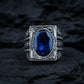 RARE PRINCE by CARAT SUTRA | Unique Turkish Style Ring with S Blue Sapphire, Oxidized Sterling Silver 925 Ring | Jewellery for Men| With Certificate of Authenticity and 925 Hallmark