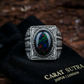 Unique Designed Turkish Style Ring with 12ct Natural Fire Black Opal | 925 Sterling Silver Oxidized Ring | With Certificate of Authenticity and 925 Hallmark