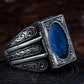 RARE PRINCE by CARAT SUTRA | Unique Turkish Style Ring with S Blue Sapphire, Oxidized Sterling Silver 925 Ring | Jewellery for Men| With Certificate of Authenticity and 925 Hallmark