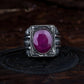 RARE PRINCE by CARAT SUTRA | Unique Designed Turkish Style Heavy Ring with Natural Red Ruby | 22kt Gold Micron Plated 925 Sterling Silver Oxidized Ring | Men's Jewelry | With Certificate of Authenticity and 925 Hallmark