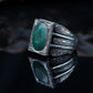 RARE PRINCE by CARAT SUTRA | Unique Designed Turkish Style Ring with Emerald | 925 Sterling Silver Oxidized Ring | Men's Jewelry | With Certificate of Authenticity and 925 Hallmark