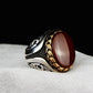RARE PRINCE by CARAT SUTRA | Unique Turkish Style Ring with Natural Red Agate  | 925 Sterling Silver Oxidized Ring | Men's Jewelry | With Certificate of Authenticity and 925 Hallmark
