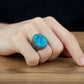 RARE PRINCE by CARAT SUTRA | Unique Designed Turkish Style Ring with Natural Irani Turquoise (Firoza) | 925 Sterling Silver Oxidized Ring | Men's Jewelry | With Certificate of Authenticity and 925 Hallmark