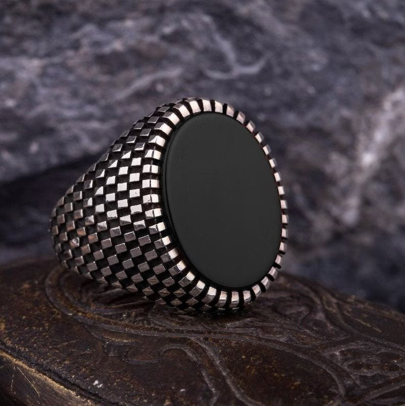 RARE PRINCE by CARAT SUTRA | Classic Signet Ring with Natural Black Onyx | 925 Sterling Silver Ring | Men's Jewelry | With Certificate of Authenticity and 925 Hallmark