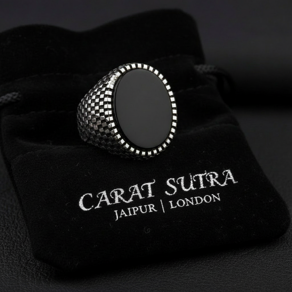 RARE PRINCE by CARAT SUTRA | Classic Signet Ring with Natural Black Onyx | 925 Sterling Silver Ring | Men's Jewelry | With Certificate of Authenticity and 925 Hallmark