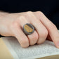 RARE PRINCE by CARAT SUTRA | Unique Designed Turkish Style Ring with Natural Tiger Eye  | 925 Sterling Silver Oxidized Ring | Men's Jewelry | With Certificate of Authenticity and 925 Hallmark