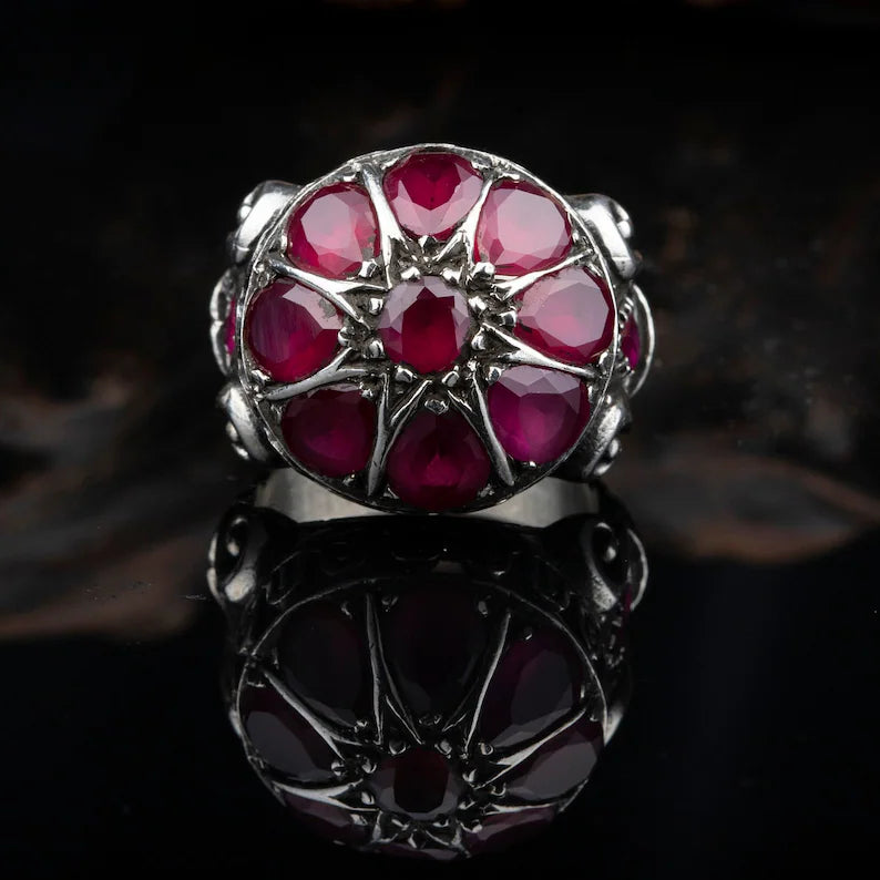 RARE PRINCE by CARAT SUTRA | Unique Designed Ring with Natural Victorian Ruby Dome| 925 Sterling Silver Oxidized Ring | Men's Jewelry | With Certificate of Authenticity and 925 Hallmark