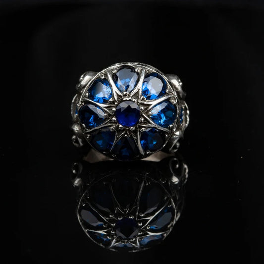 RARE PRINCE by CARAT SUTRA | Unique Turkish Style Ring with Victorian Blue Zircon | 925 Sterling Silver Oxidized Ring | Men's Jewelry | With Certificate of Authenticity and 925 Hallmark