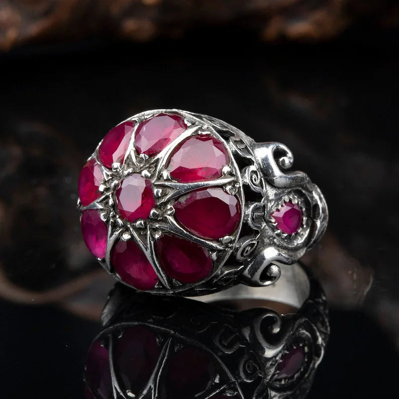 RARE PRINCE by CARAT SUTRA | Unique Designed Ring with Natural Victorian Ruby Dome| 925 Sterling Silver Oxidized Ring | Men's Jewelry | With Certificate of Authenticity and 925 Hallmark