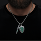 RARE PRINCE by CARAT SUTRA | Unique Designed Sword & Shield Silver Pendant With Green Zirconia Stone for Men | 925 Sterling Silver Oxidized Pendant | Men's Jewelry | With Certificate of Authenticity and 925 Hallmark