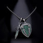 RARE PRINCE by CARAT SUTRA | Unique Designed Sword & Shield Silver Pendant With Green Zirconia Stone for Men | 925 Sterling Silver Oxidized Pendant | Men's Jewelry | With Certificate of Authenticity and 925 Hallmark