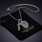 RARE PRINCE by CARAT SUTRA | Unique Designed Sword & Shield Silver Pendant With Green Zirconia Stone for Men | 925 Sterling Silver Oxidized Pendant | Men's Jewelry | With Certificate of Authenticity and 925 Hallmark - caratsutra