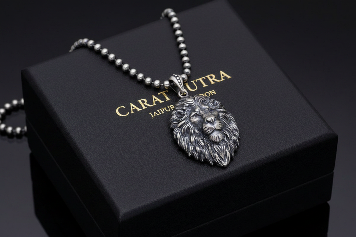 Unique Designed Lion Pendant for Men | 925 Sterling Silver Oxidized Pendant | Men's Jewelry | With Certificate of Authenticity and 925 Hallmark - caratsutra