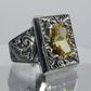 RARE PRINCE by CARAT SUTRA | Unique Hand-Engraved Turkish Style Ring with AAA+ Natural Yellow Citrine, 925 Sterling Silver Oxidized Ring | Men's Jewelry | With Certificate of Authenticity and 925 Hallmark