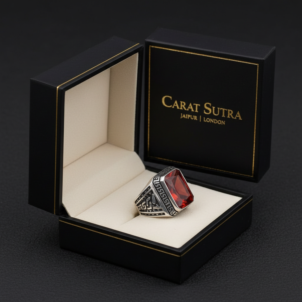 RARE PRINCE by CARAT SUTRA | Unique Versace Designed Turkish Style Ring with Natural Gomed , 925 Sterling Silver Oxidized Ring | Men's Jewelry | With Certificate of Authenticity and 925 Hallmark - caratsutra