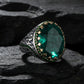 Unique Designed Turkish Style Ring with Natural Emerald | 925 Sterling Silver Oxidized Ring |With Certificate of Authenticity and 925 Hallmark