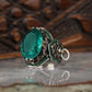 Unique Designed Turkish Style Ring with Emerald | 925 Sterling Silver Oxidized Ring | With Certificate of Authenticity and 925 Hallmark