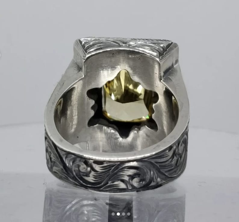 RARE PRINCE by CARAT SUTRA | Unique Hand-Engraved Turkish Style Ring with AAA+ Natural Yellow Citrine, 925 Sterling Silver Oxidized Ring | Men's Jewelry | With Certificate of Authenticity and 925 Hallmark