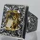 RARE PRINCE by CARAT SUTRA | Unique Hand-Engraved Turkish Style Ring with AAA+ Natural Yellow Citrine, 925 Sterling Silver Oxidized Ring | Men's Jewelry | With Certificate of Authenticity and 925 Hallmark