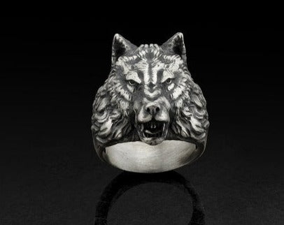 RARE PRINCE by CARAT SUTRA | Unique Designed Wolf Face Ring | 925 Sterling Silver Oxidized Ring | Men's Jewelry | With Certificate of Authenticity and 925 Hallmark